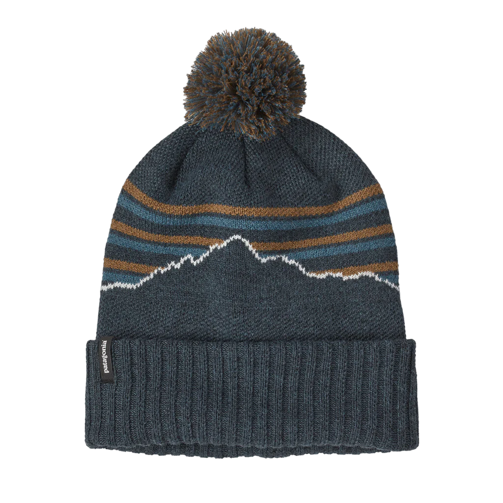 Powder Town Beanie- Fitz Roy Stripe Knit/Smolder Blue